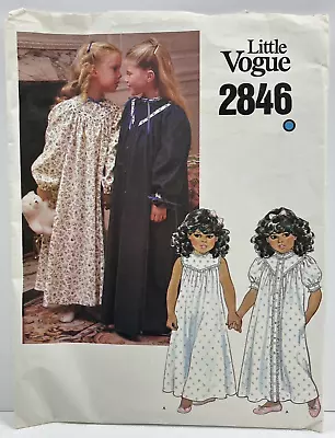 Vtg OOP Vogue Sewing Pattern 2846 Girls Old Fashioned Nightgown Robe Sz 4 UC FF • $14.95