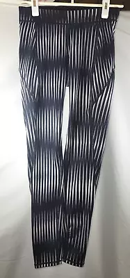 Ivy Park Womens Medium Black White Vertical Stripe Elastic Waist Stretch Legging • $17.99