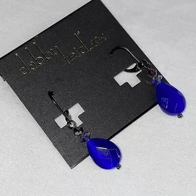 NEW Dabby Reid Ltd. Cobalt Blue Crystal Drop Earrings Hematite Closure • $13.99