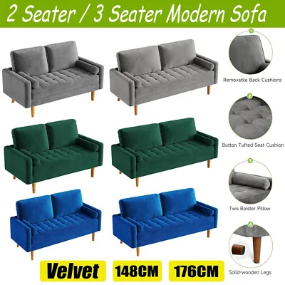 2/3 Seater Velvet Sofa Modern Couch Love Seat Settee Room Apartment Home Office • £47.89