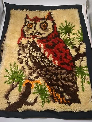 Malina Hook-A-Rug HOOT OWL Latch Hook Rug Wall Hanging 20x27 Vintage 70s • $19.01