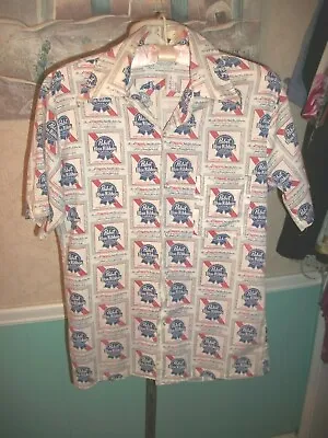 Vintage 70's Men's Pbr Pabst Blue Ribbon Beer Button Shirt Kmart Poly Cotton S M • $425.57