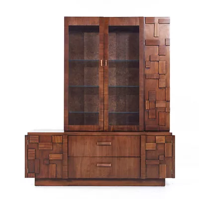 Lane Staccato Brutalist Mid Century Walnut Credenza And Hutch • $3595