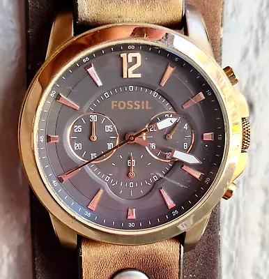 Fossil Grant Men's Chronograph Watch New Battery Works Perfectly Leather • $17.99