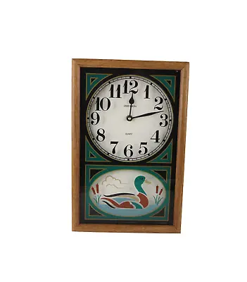 Vintage 70s Mid Century Modern MCM Wood Glass Duck Hanging Wall Clock Box USA • $110.46