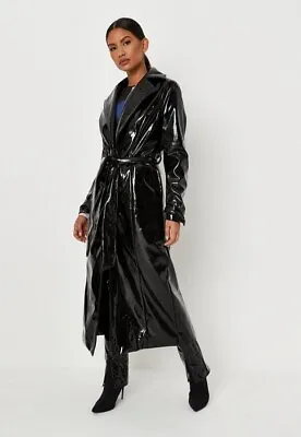 Missguided Vinyl Seam Detail Long Trenchcoat Black Size U.S. 6 New With Tags • $29.95