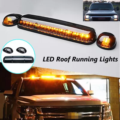 For 02-07 Chevy Silverado GMC Sierra 3PC Smoke Cab Roof Running Amber LED Lights • $41.99