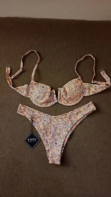 Zaful Flower Underwire Padded Bikini Swimming TOP ONLY SZ L US 8 UK 12 EU 40 Mul • $5.50