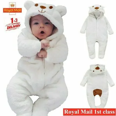 Newborn Baby Boy Girl Kids Bear Hooded Romper Jumpsuit Bodysuit Clothes Outfits • £8.58