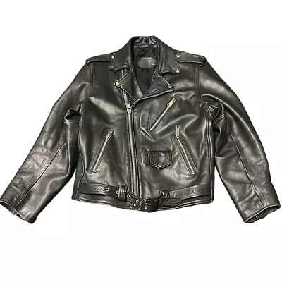 Vintage Biker Leather Motorcycle Jacket Black Size Medium/large • $75