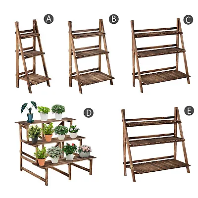 £29.99 • Buy 3 Tier Flower Plant Pot Shelf Stand Display Ladder Garden Rack Step Style Wooden