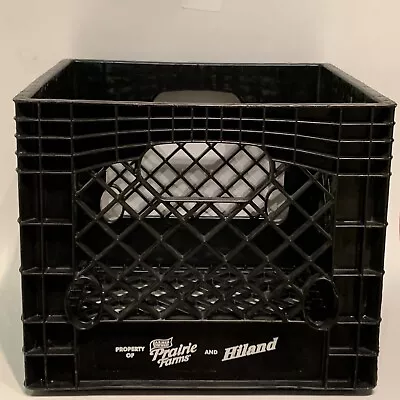 Vintage Prairie Farms And Hiland Dairy Farmer Owned Black Plastic Milk Crate 13” • $25