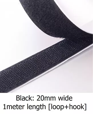 VELCRO SELF ADHESIVE Stick On Tape HOOK & LOOP Sticky Strips - Black 20mm X 1m • £3.69