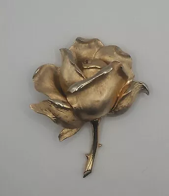 Vintage Crown Trifari Brushed Gold Tone Rose Brooch Pins 2.5  • $20.50