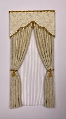 Gold Swirl  Old World  Dollhouse Curtains With Sheers -1:12 Scale • $26.95