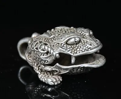 3.5CM Rare Chinese Miao Silver Feng Shui Toad Wealth Lucky Bell Pendant • $12