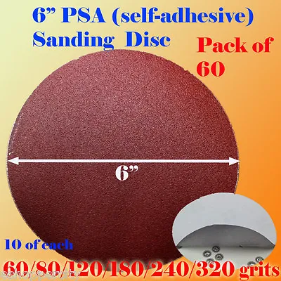 60x 6  PSA Self Adhesive Mixed Grit Sanding Disc Stick On Sandpaper Peel 60-320 • $20.75