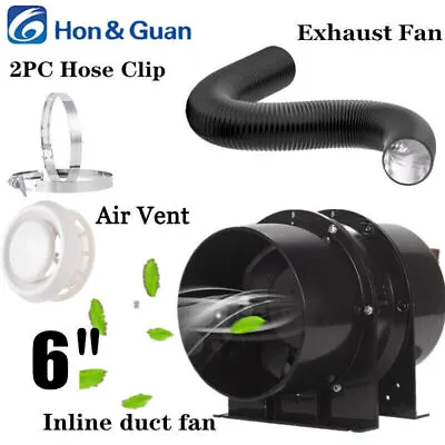 Hon&Guan 6in Silent Extractor Fan Duct Hydroponic Inline Exhaust Vent Industrial • £18.04