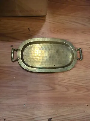 Vintage Brass Tray Samovar Copper Rivets At Handles   Russian Lovely 5 3/4 X10  • $75