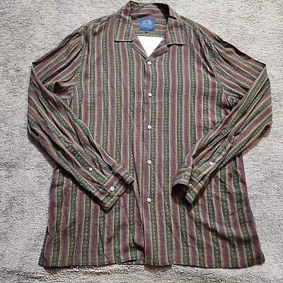 John Lennon English Laundry XL Cotton Collared Button Up Striped Preppy Green  • $36.56