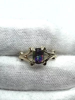 ESTATE 14k 14kt Yellow Gold Mystic Topaz Solitaire Ladies Ring 3 Grams Size 6.5 • $199