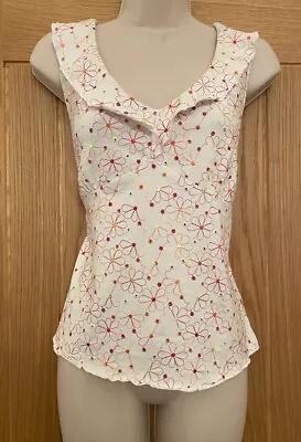 Marks & Spencer Ladies White Floral Vest Style Top Sewn Detail Size 10 12 38in • £3.65