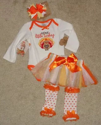 Baby Essentials Girls Thanksgiving Romper Skirt Leg Warmers Headband 9 Months  • $19.99