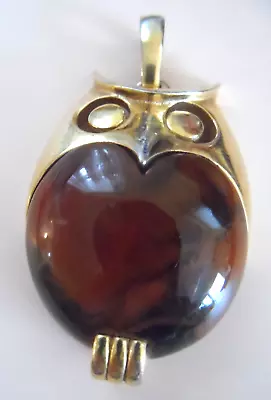 Vintage Pendant - GOLD TONE SIGNED TRIFARI CROWN JELLY BELLY OWL • $9.99