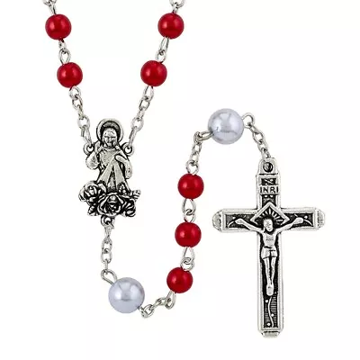 19  Divine Mercy Rosary (F1059) NEW Imitation Pearl Silver Plate • $8.95