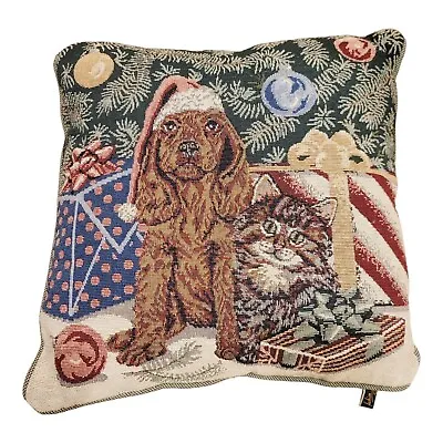 Vtg Cocker Spaniel Dog Kitten Christmas Throw Pillow Decorative Needlepoint  • $39.99