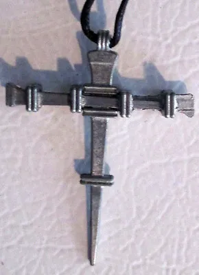 Pewter Nail Cross Necklace + Rope On Cord FREE SHIP U.S. 1st Class - NEW • $9.74