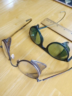 $19.95 • Buy Vintage Safety Goggles Motorcycle?  Steam Punk 2 Pair Green / Clear Lens Folding