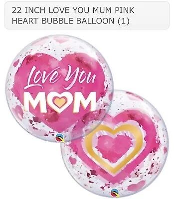 Qualatex 22 Inch Love You Mum Pink Heart Bubble Balloon 22  Birthday Mothers Day • $5.60