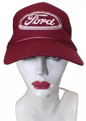 Vintage Red Mesh Snapback Trucker Hat Cap W/ FORD Script • $14.58