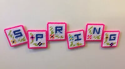 Handmade Plastic Canvas Needlepoint “SPRING” Time Flowers 🌺 Magnets Easter • $4.99