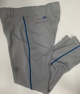 Majestic Premier Relaxed Fit Baseball Pants Men's Medium Grey Royal Blue Piping • $34.99