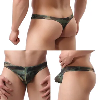 Mens Bodybuilding Posing Trunks Guys Camo Pouch Bikini Briefs Thongs G-strings • £6.66