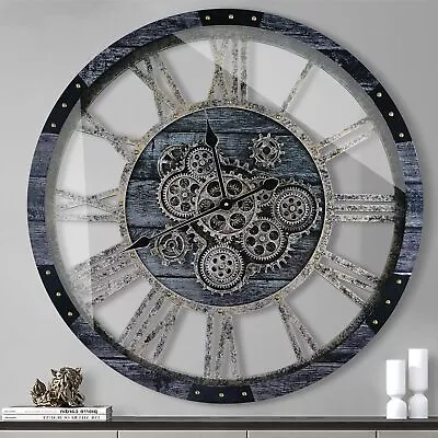 24 Inch Industrial Steampunk Wall Clock Oversized Solid Wood Frame Battery O • $206.99