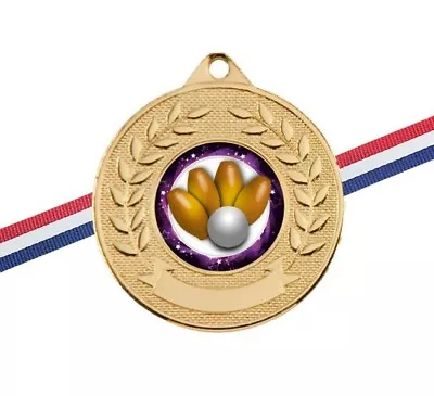 Skittles Medal With Red White Blue Ribbon 50mm Metal Medal Gold Silver Bronze  • £2.95