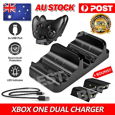 2 USB Rechargeable Microsoft Battery For + XBOX ONE Dual Controller Dock Charger • $17.95