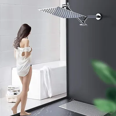 $31.99 • Buy Bathroom Chrome Stainless Steel Square Rainfall Shower Head With Extension Arm