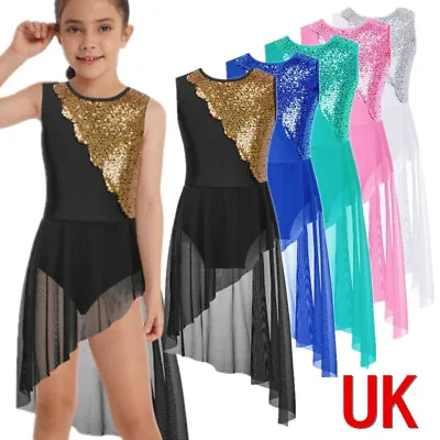 UK Freebily Girls Irregular Sequined Ballroom Lyrical Ballerina Dance Jazz Dress • £9.99