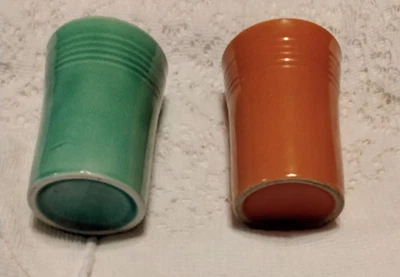 $25 • Buy 2 Homer Laughlin Fiesta Ware Juice Glasses Tumblers Green, Orange 3.5 Inches