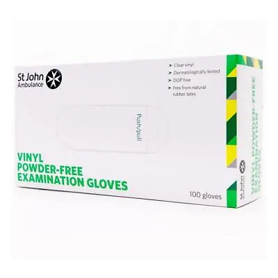 St John Ambulance Vinyl Powder-Free Examination Gloves Latex Free Box Of 100 • £12.99