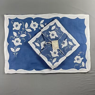 4 Vtg Madeira Placemats & Napkins Blue & White Hand Embroidery Applique Portugal • $164.99