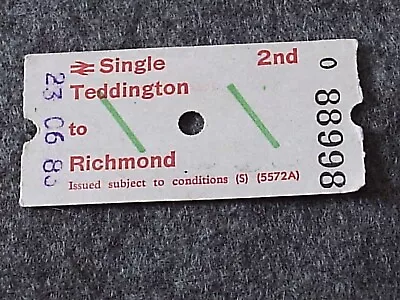 Railway. Ticket.  2nd Single. Teddington-Richmond • £0.70