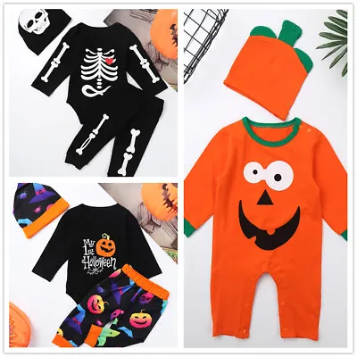$14.87 • Buy  3PCS Infant Baby Boys Girls Halloween Outfit Toddler Party Romper Pants Hat Set