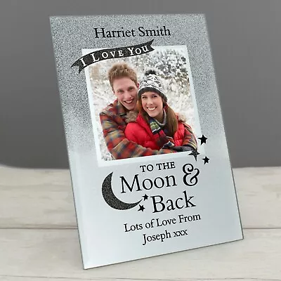 Personalised I LOVE YOU TO THE MOON AND BACK  4x4 Glass Picture Photo Frame • £15.99