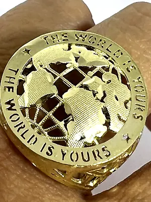 GOLd Mens Ring WORLD IS YOURS 10k Map Globe Planet Travel 11.5 8 9 10 11 12 13 • $349