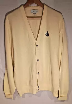 Vintage Izod Cardigan Mens XL Yellow Button Sweater Acrylic Made In USA * • $19.99